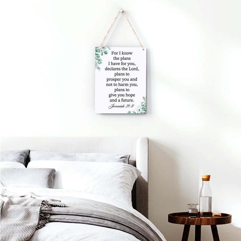 BELLOWDEER For I Know the Plans I Have for You Jeremiah 29:11 Inspirational Decor Christian Gifts Bible Verse Wall Art Scripture Wooden Hanging Sign for Modern Home Office Wall Art Decoration 8 x 10 Inches - Image 3